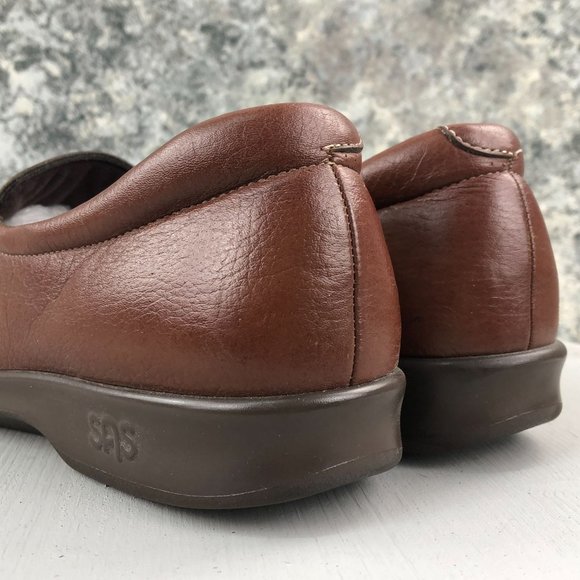 SAS Women's Size 9** Twin Mulch Brown Leather Slip On Closed Moc Toe Loafers - Picture 5 of 11